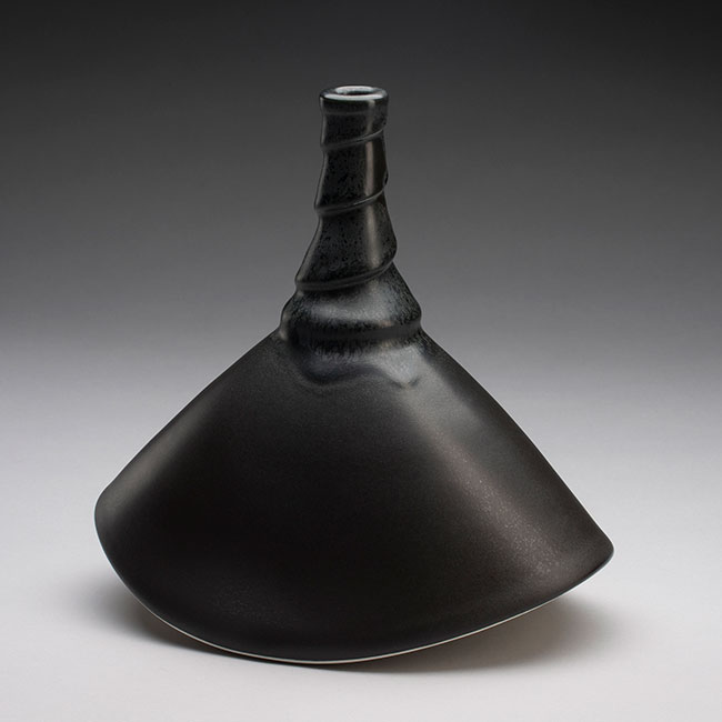 hand-thrown porcelain vessel with black semi-matt glaze