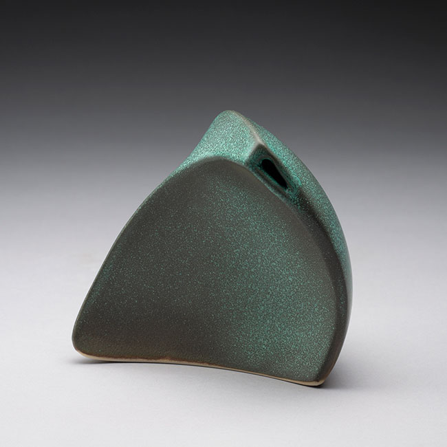 hand-made porcelain vessel with bronze green matt glaze