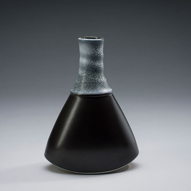 hand-thrown porcelain vessel with black and white semi-matt glaze