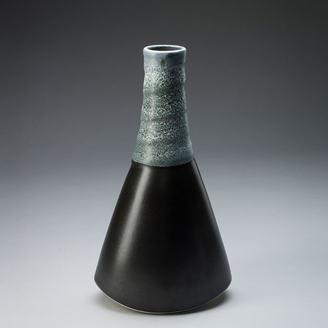 hand-thrown porcelain vessel with black and white semi-mat glaze