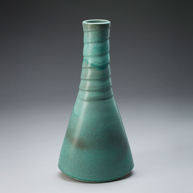 hand-thrown porcelain vessel with green matt glaze