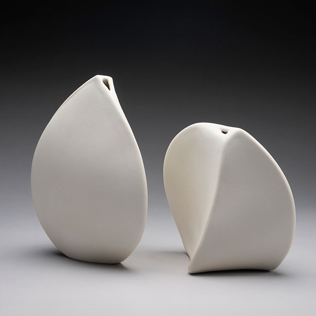 hand-made porcelain clay slab vessels with white mat glaze