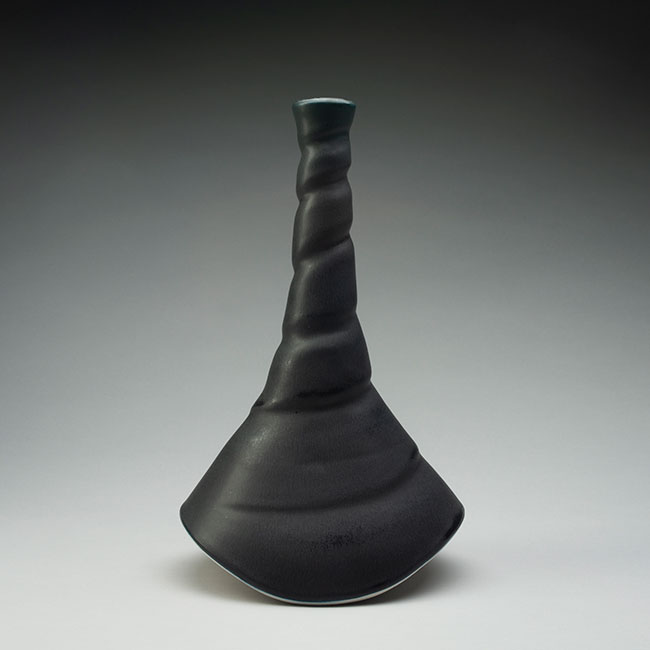 hand-thrown porcelain vessel with black crystalline glaze