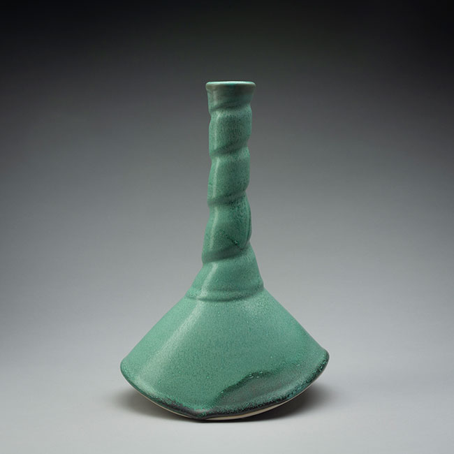 hand-thrown porcelain vessel with bronze green glaze